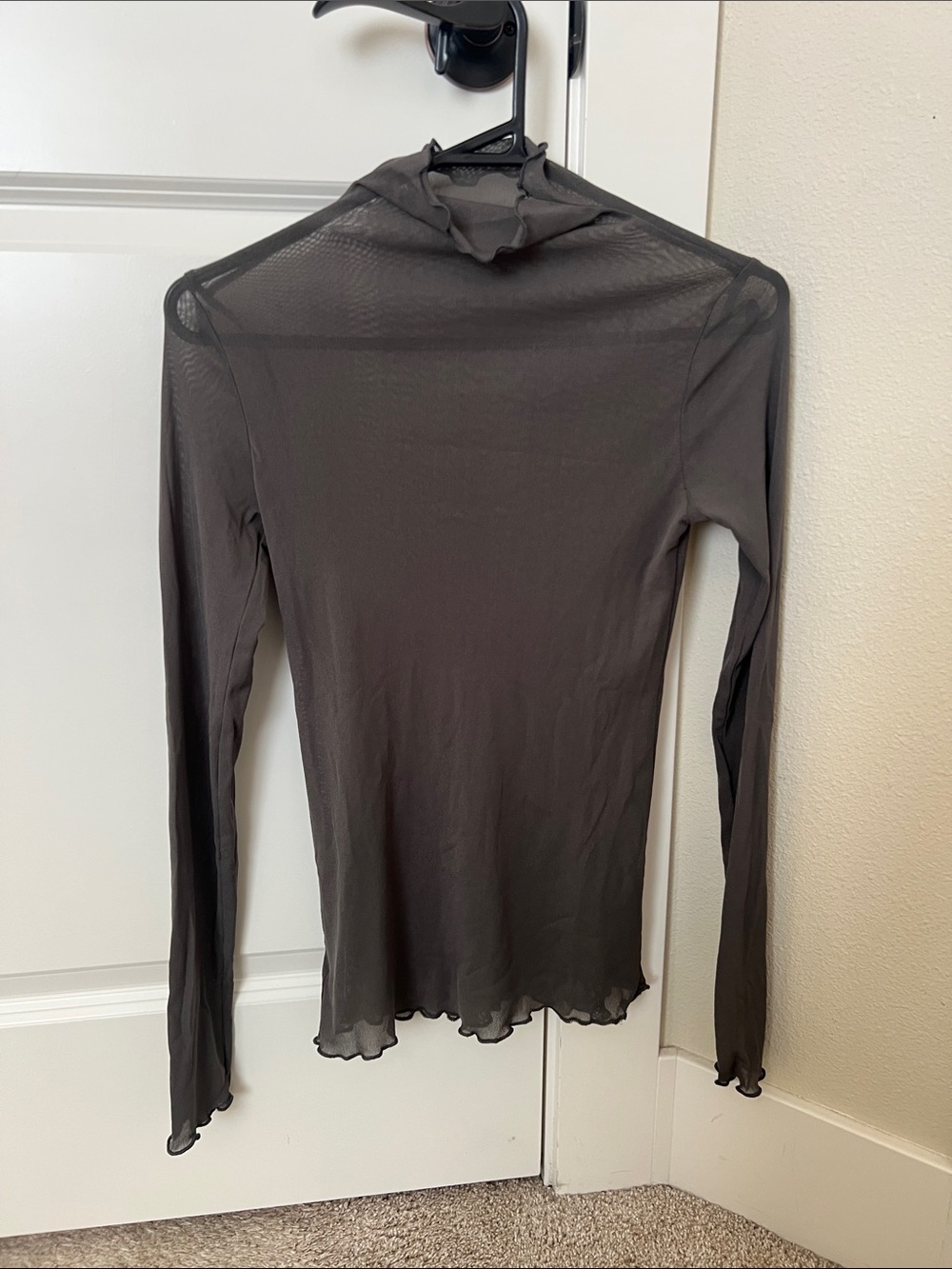 Sheer Mock Neck Long Sleeve Top - Gray